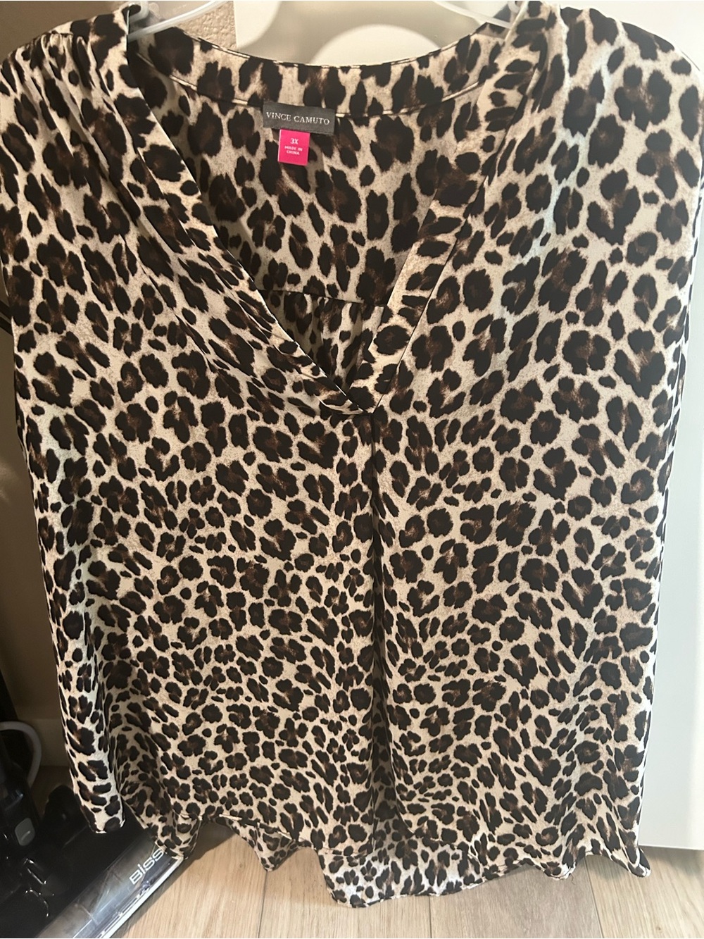Vince Camuto Leopard Print V-Neck Blouse in Brown and Cream